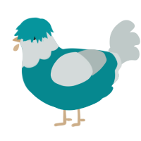 rodrigo, a teal and silver chicken with a head pattern