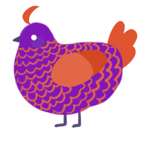 A violet and vermilion chicken with a lace pattern