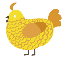 A yellow and orange chicken with a lace pattern