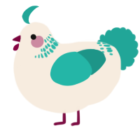 A cream and turquoise chicken with a neck-band pattern