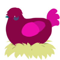 A maroon and fuchsia chicken