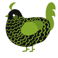 DRAGON, a black and chartreuse chicken with a lace pattern