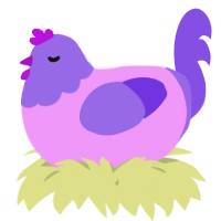 A lavender and blurple chicken with a head pattern