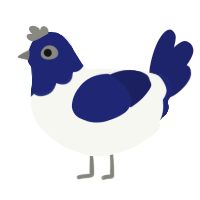 A white and navy chicken with a head pattern
