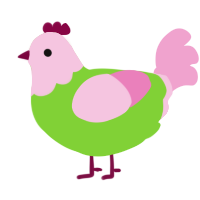 A grass and pink chicken with a head pattern