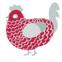 A crimson and silver chicken with a lace pattern