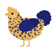 A honey and navy chicken with a speckle pattern