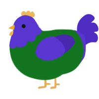 A leaf and indigo chicken with a head pattern