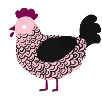 A rose and black chicken with a double-lace pattern