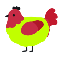 A lime and red chicken with a head pattern