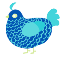 A ultramarine and aqua chicken with a lace pattern