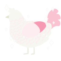 Koko, a white and crimson chicken