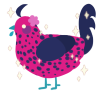 A fuchsia and navy chicken with a speckle pattern