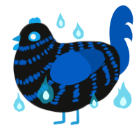 A black and ultramarine chicken with a bar pattern