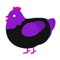 Morrigan, a black and violet chicken