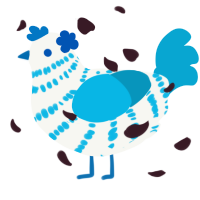 A white and cerulean chicken with a bar pattern