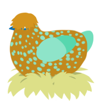A ochre and mint chicken with a speckle pattern