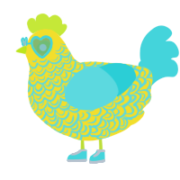 A yellow and aqua chicken with a double-lace pattern