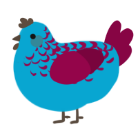 A cerulean and maroon chicken with a half-lace pattern