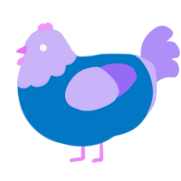 Gije, a sapphire and lilac chicken with a speckle pattern