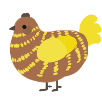 A brown and yellow chicken with a bar pattern