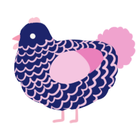 A navy and pink chicken with a lace pattern