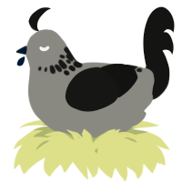 A ash and black chicken with a neck-speckle pattern