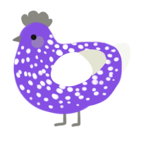 A blurple and white chicken with a speckle pattern