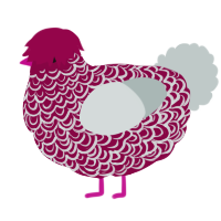 A maroon and silver chicken with a double-lace pattern