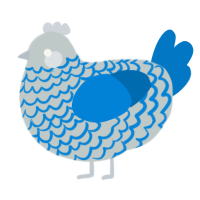 A silver and sapphire chicken with a lace pattern