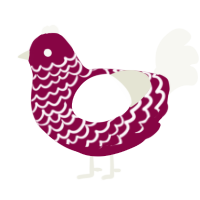 A maroon and white chicken with a lace pattern
