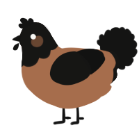 A brown and black chicken with a head pattern