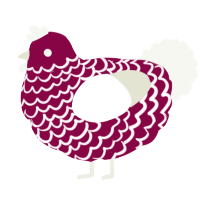 A maroon and white chicken with a lace pattern