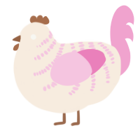 A cream and pink chicken with a half-bar pattern