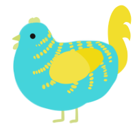 A aqua and yellow chicken with a half-bar pattern