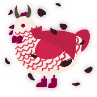 A cream and crimson chicken with a lace pattern