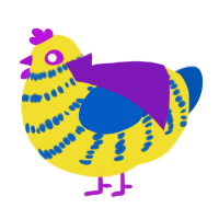 Ajax, a yellow and ultramarine chicken with a bar pattern