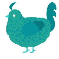 A turquoise and teal chicken with a speckle pattern
