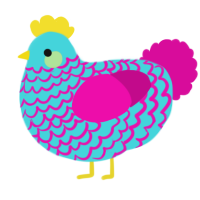 A aqua and fuchsia chicken with a lace pattern