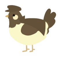 A cream and bark chicken with a head pattern