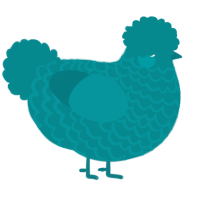 A teal chicken with a lace pattern
