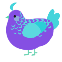 A blurple and aqua chicken with a half-lace pattern