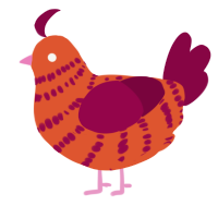 A vermilion and maroon chicken with a bar pattern