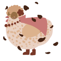 A orchid and red chicken with a speckle pattern