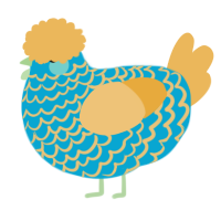 A cerulean and honey chicken with a lace pattern