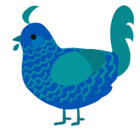A ultramarine and teal chicken with a lace pattern