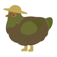 A bark and olive chicken with a head pattern