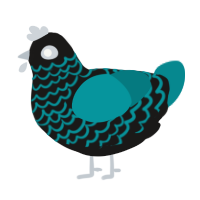 A sable and teal chicken with a lace pattern