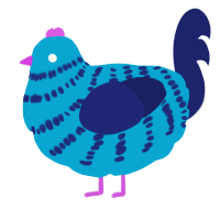A cerulean and navy chicken with a bar pattern