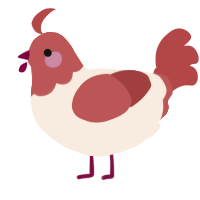 A cream and red chicken with a head pattern